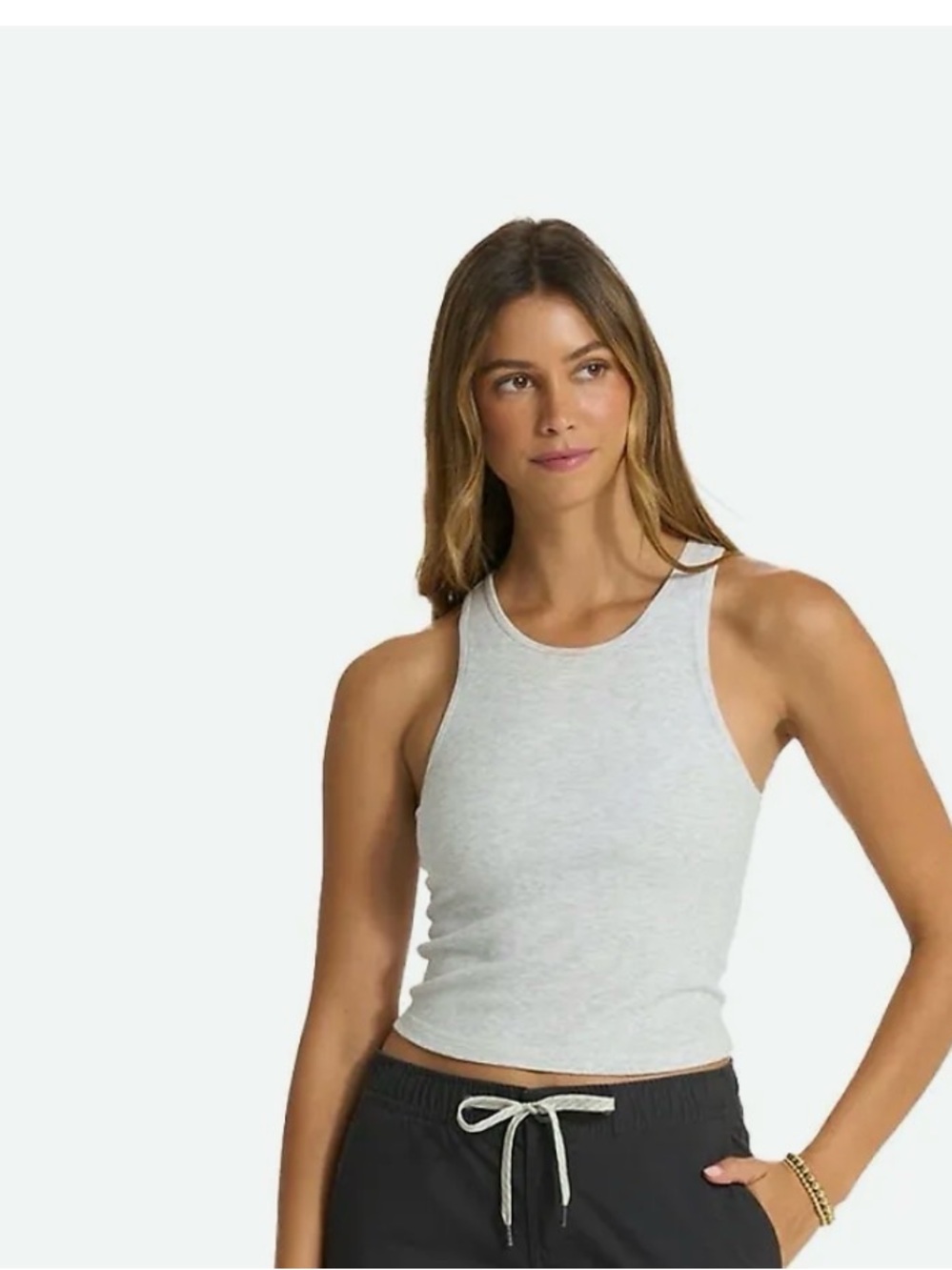 Vuori Light Gray Ribbed Tank - Slim Racerback Crop